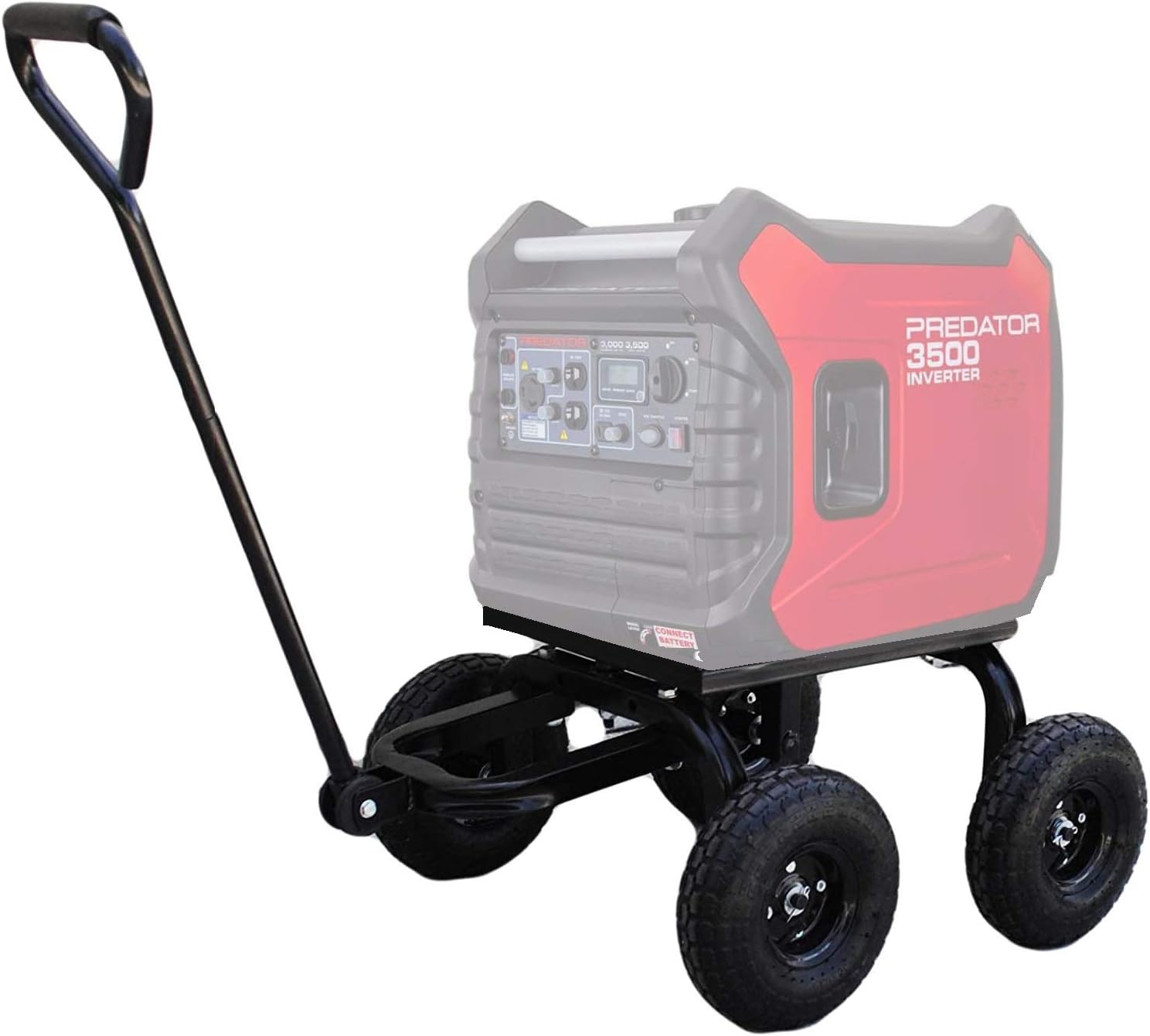A black swivel wagon with all-terrain wheels designed to transport a Predator 3500 generator inverter. The wagon is empty and the generator is not included.